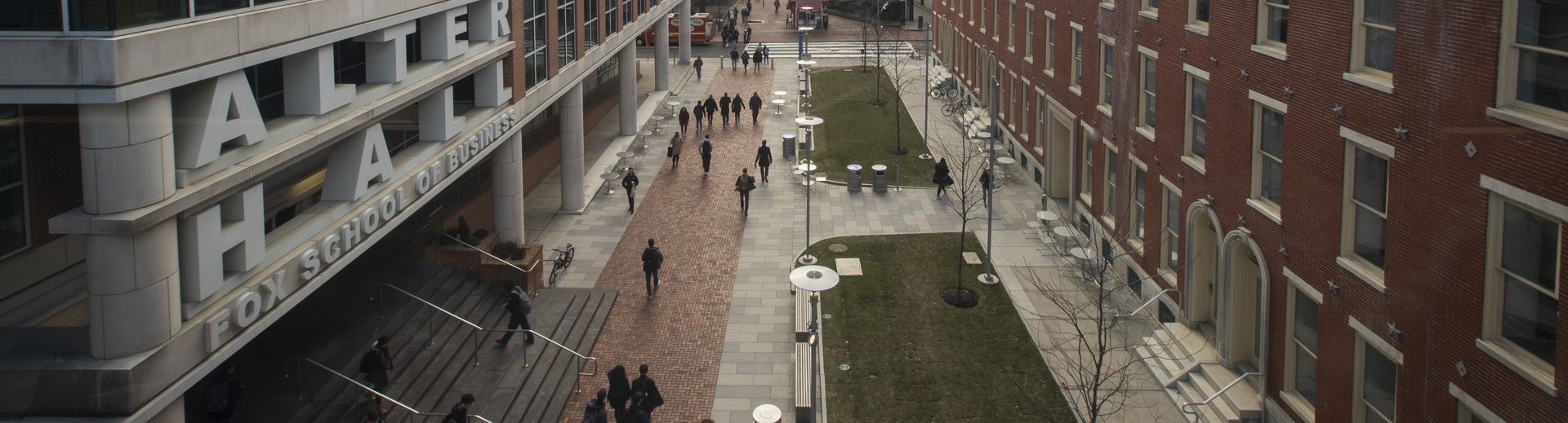 Temple University's Liacouras Walk and Alter Hall.